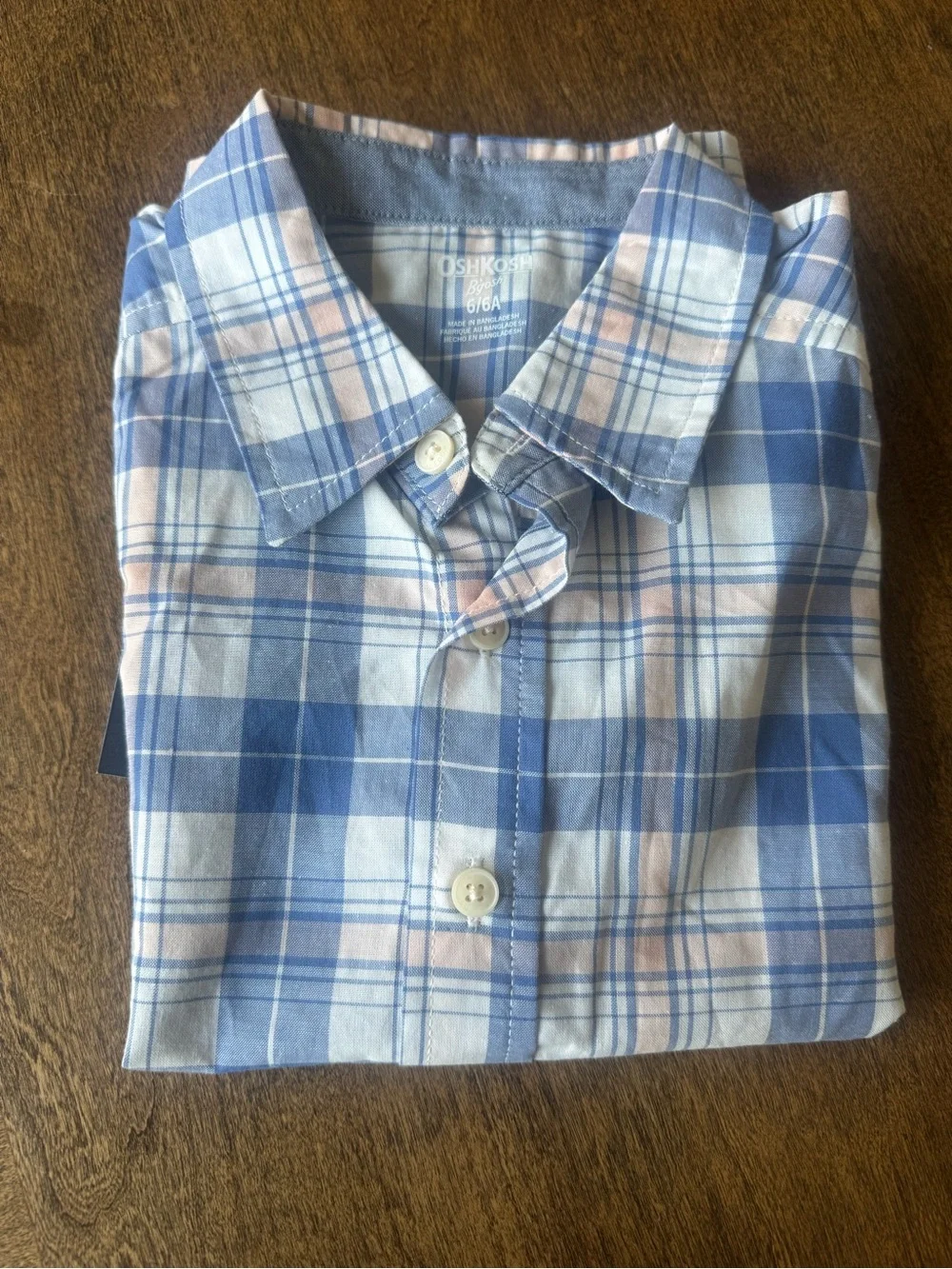 OshKosh B'gosh Blue and White Plaid Short Sleeve Shirt